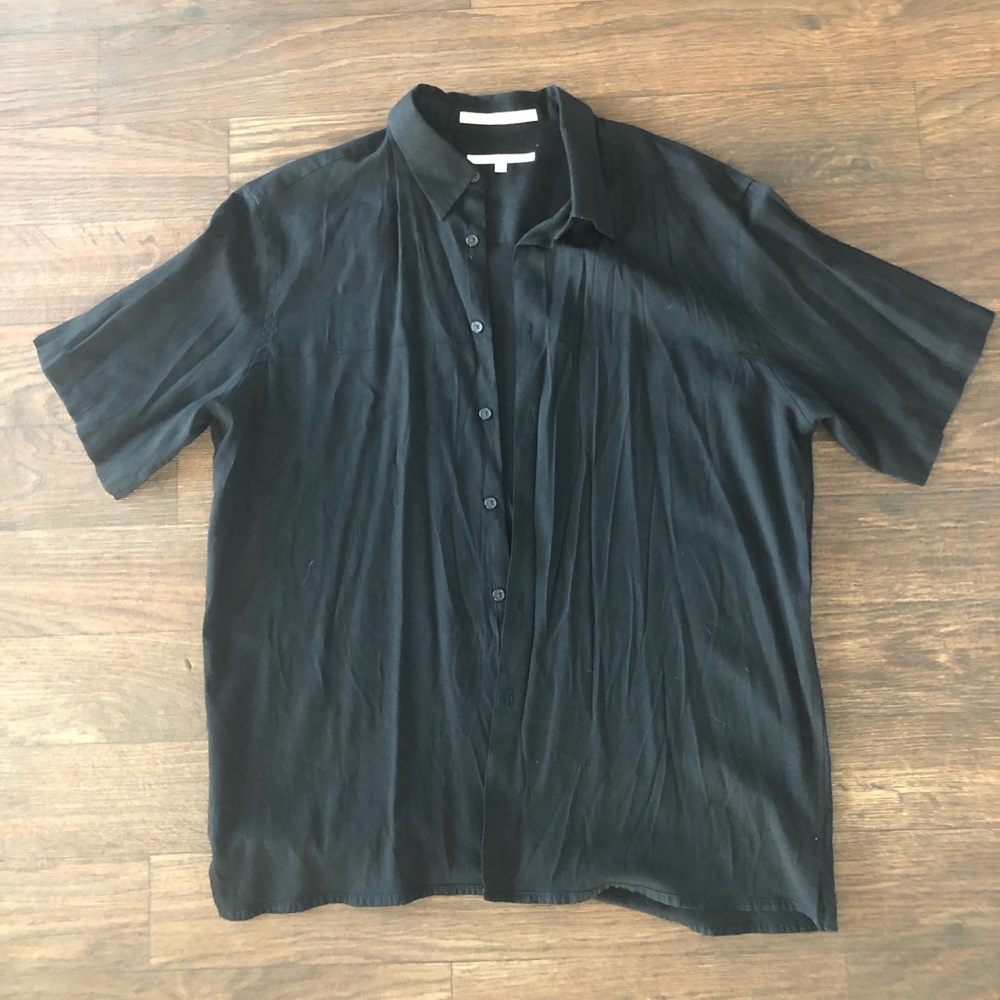 Perry Ellis XL short sleeve black button summer dress shirt -- Pre-owned